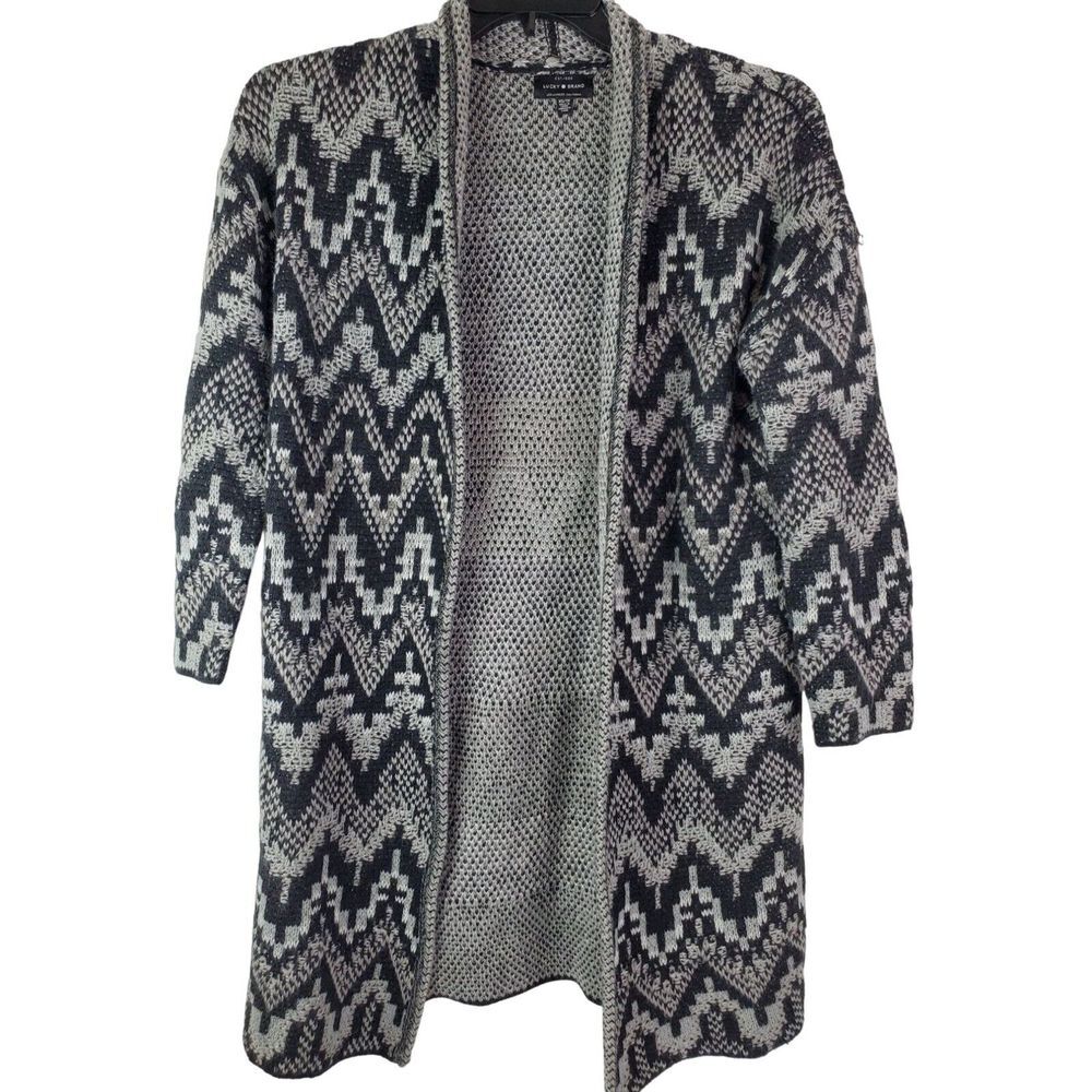Lucky Brand Southwest Tribal Open Front Sweater Coat Cardigan XS‎ Gray